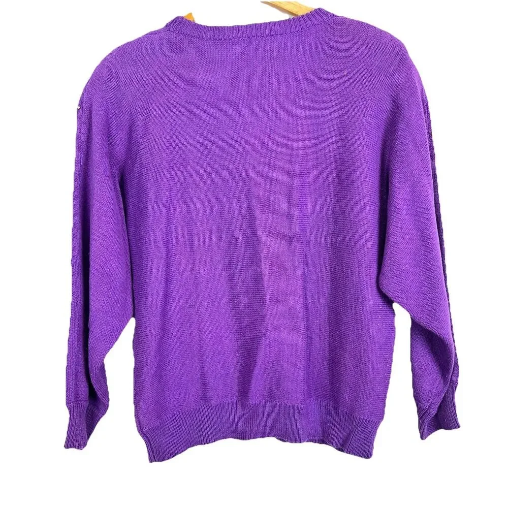 Vintage Dana Scott Amethyst Beaded Sweater Floral Knit Women S - Picture 3 of 16